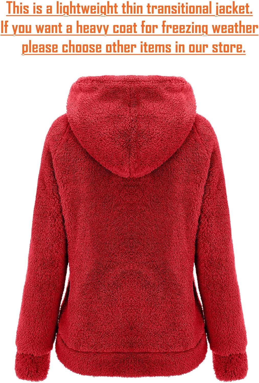 image:imageRISISSIDA Women Sherpa Faux Fur Jacket HoodedFleece Soft HoodieRed
