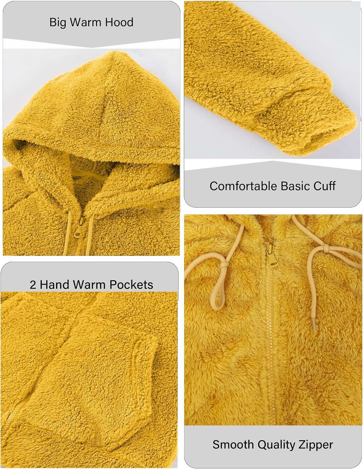 image:imageRISISSIDA Women Sherpa Faux Fur Jacket HoodedFleece Soft HoodieYellow