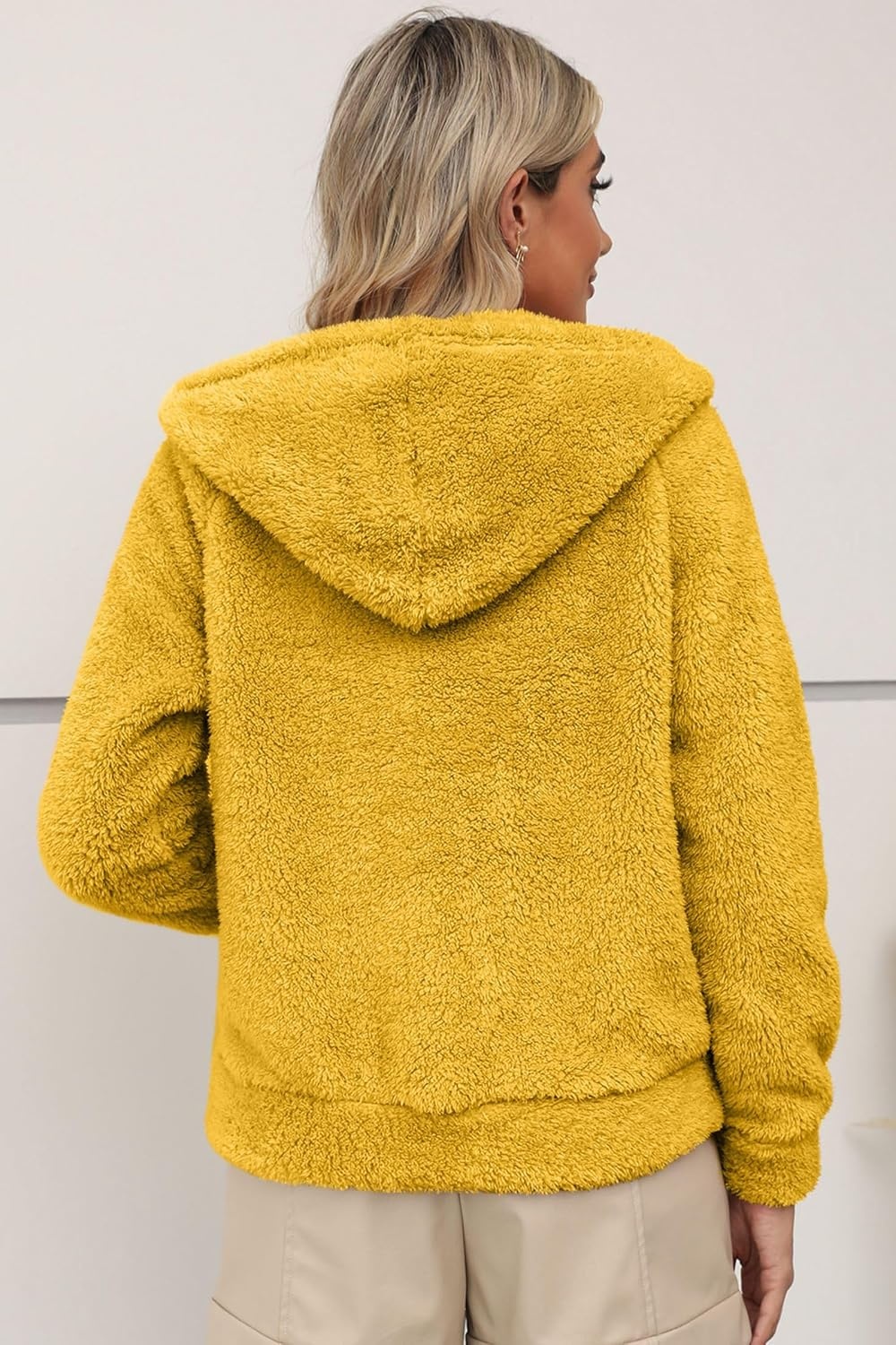 image:imageRISISSIDA Women Sherpa Faux Fur Jacket HoodedFleece Soft HoodieYellow