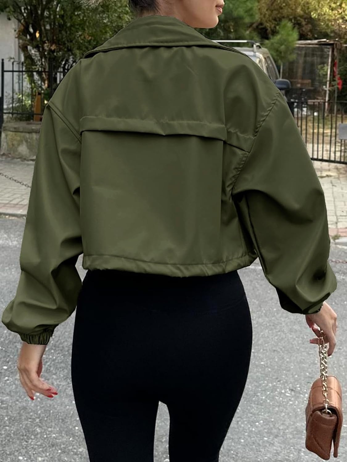 image:imageTankaneo Womens Cropped Jacket Zip Up Lightweight Oversized Utility AnorakArmy Green
