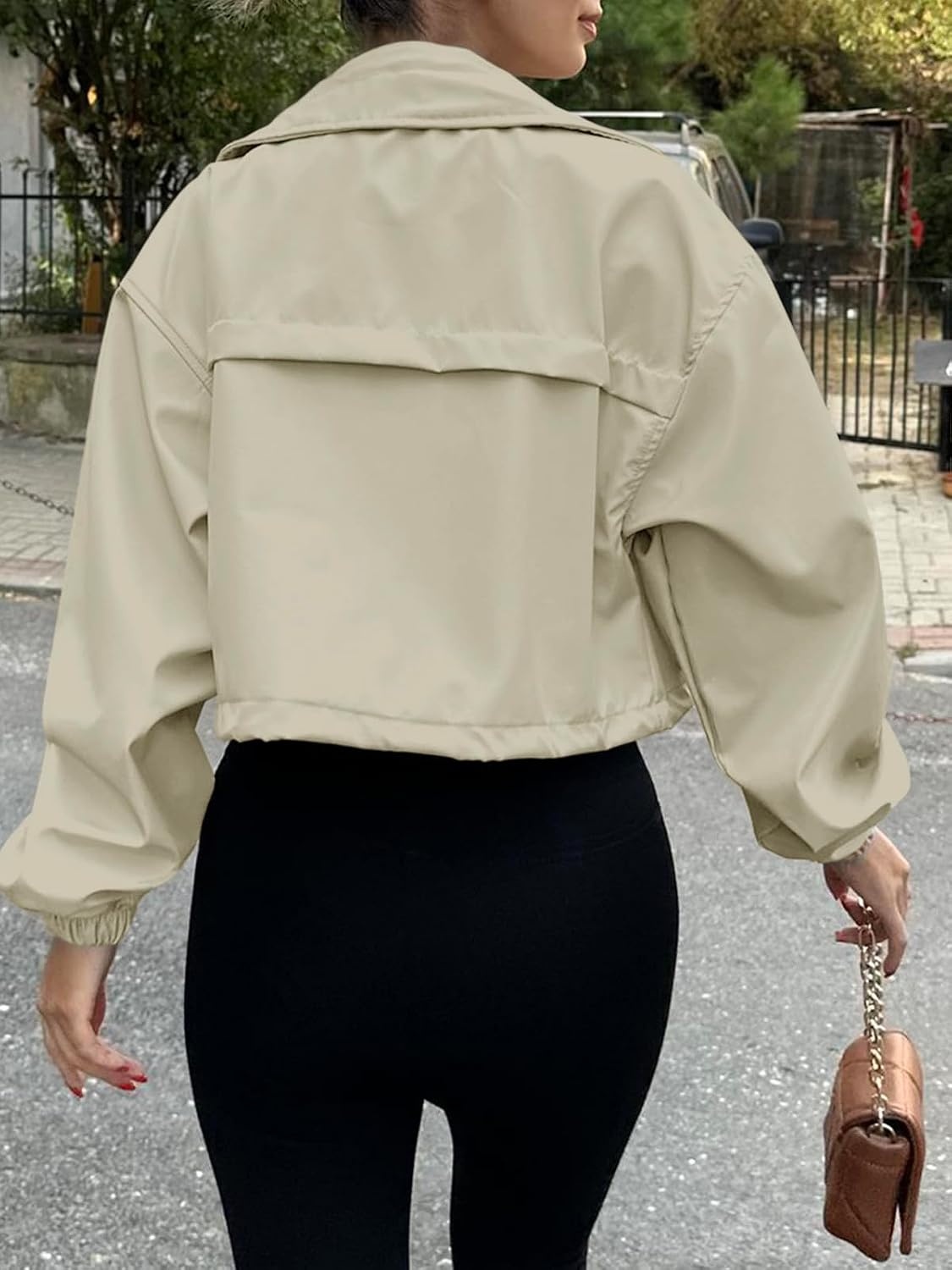 image:imageTankaneo Womens Cropped Jacket Zip Up Lightweight Oversized Utility AnorakBeige