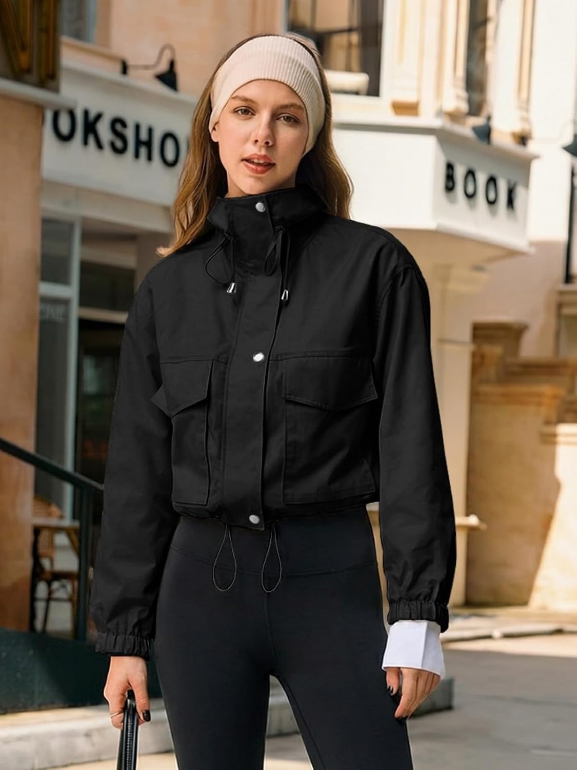 image:imageTankaneo Womens Cropped Jacket Zip Up Lightweight Oversized Utility AnorakBlack