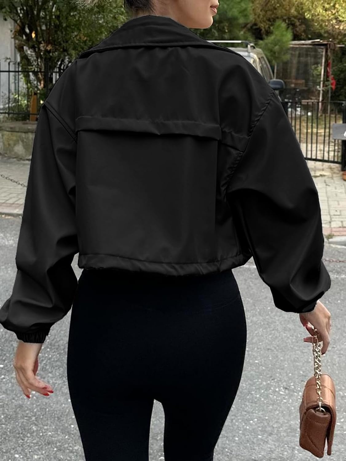 image:imageTankaneo Womens Cropped Jacket Zip Up Lightweight Oversized Utility AnorakBlack