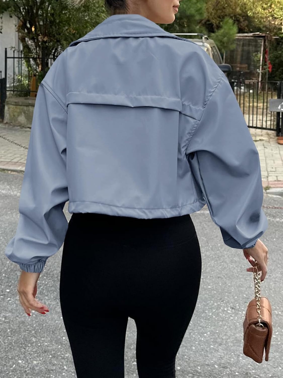 image:imageTankaneo Womens Cropped Jacket Zip Up Lightweight Oversized Utility AnorakBlue Grey