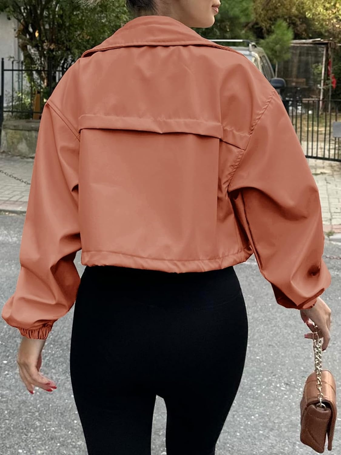 image:imageTankaneo Womens Cropped Jacket Zip Up Lightweight Oversized Utility AnorakBrick Red