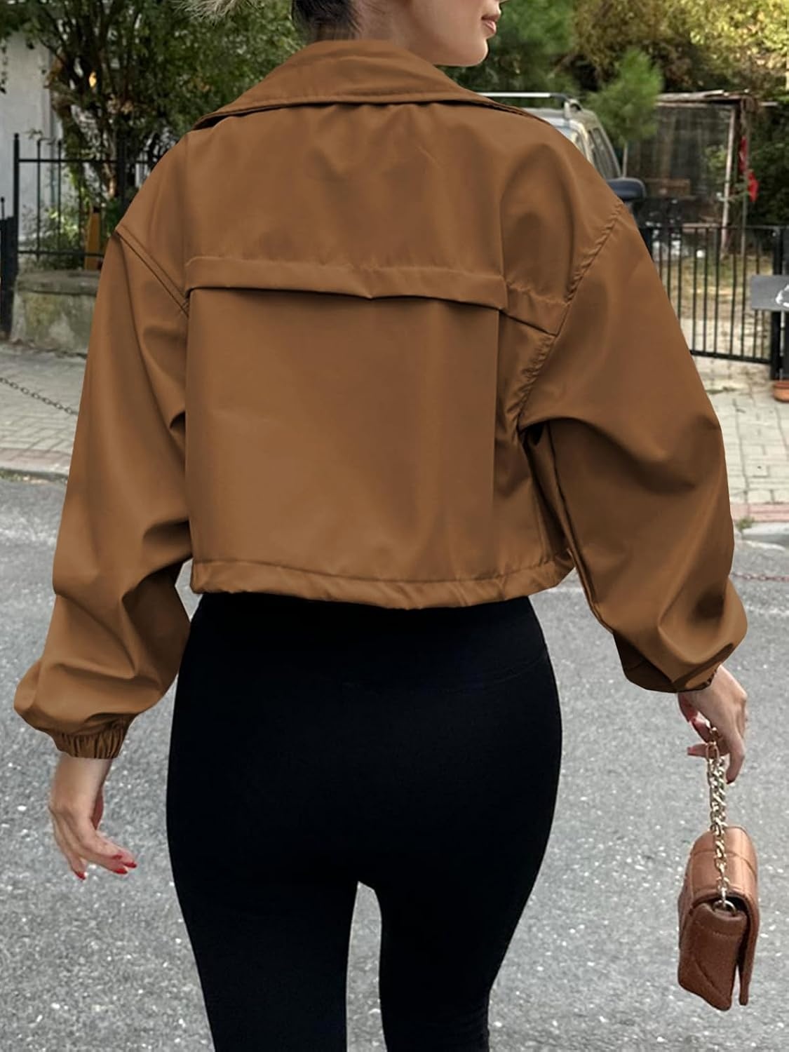 image:imageTankaneo Womens Cropped Jacket Zip Up Lightweight Oversized Utility AnorakBrown