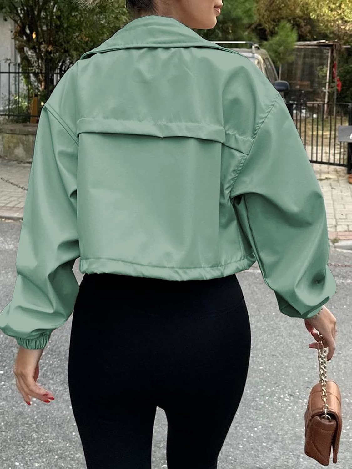 image:imageTankaneo Womens Cropped Jacket Zip Up Lightweight Oversized Utility AnorakGreen