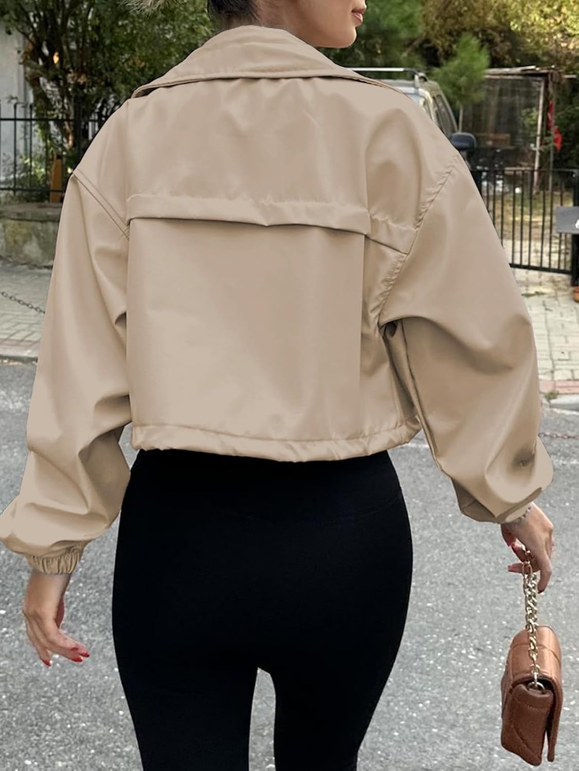 image:imageTankaneo Womens Cropped Jacket Zip Up Lightweight Oversized Utility AnorakKhaki
