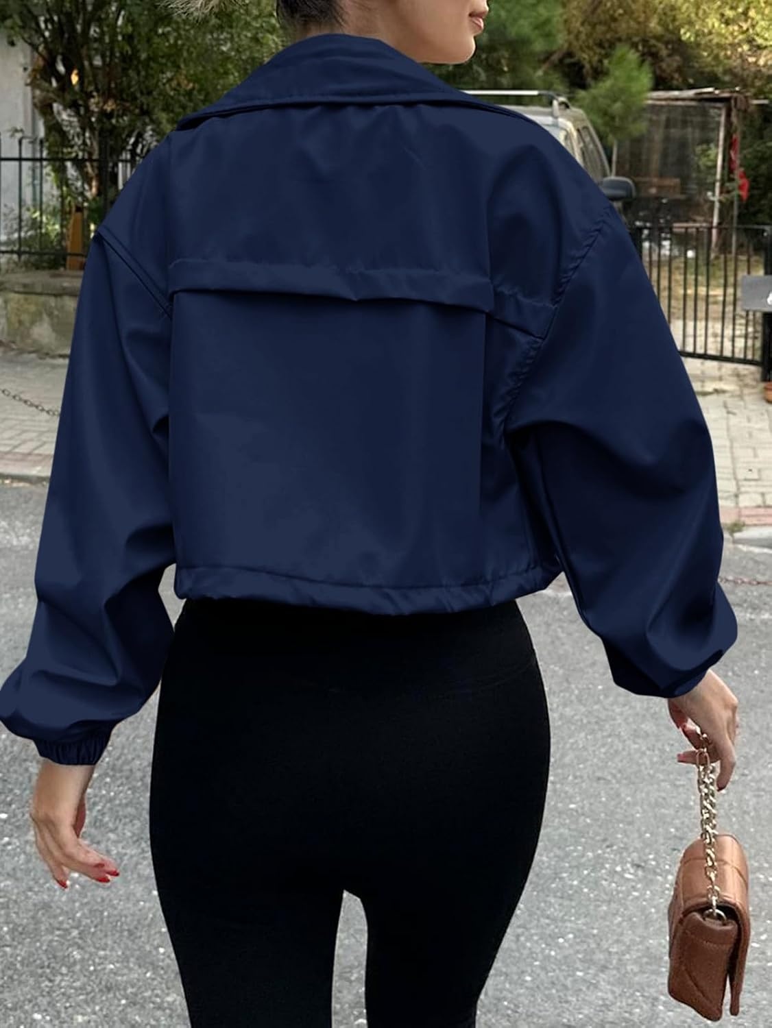 image:imageTankaneo Womens Cropped Jacket Zip Up Lightweight Oversized Utility AnorakNavy