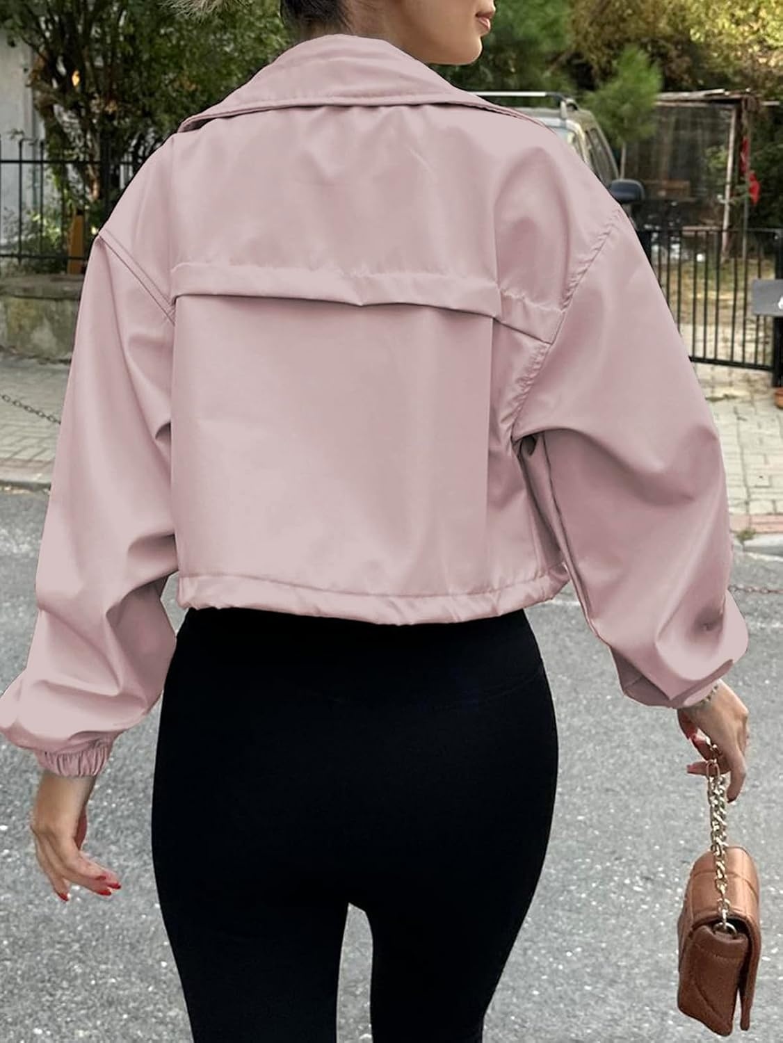 image:imageTankaneo Womens Cropped Jacket Zip Up Lightweight Oversized Utility AnorakPink