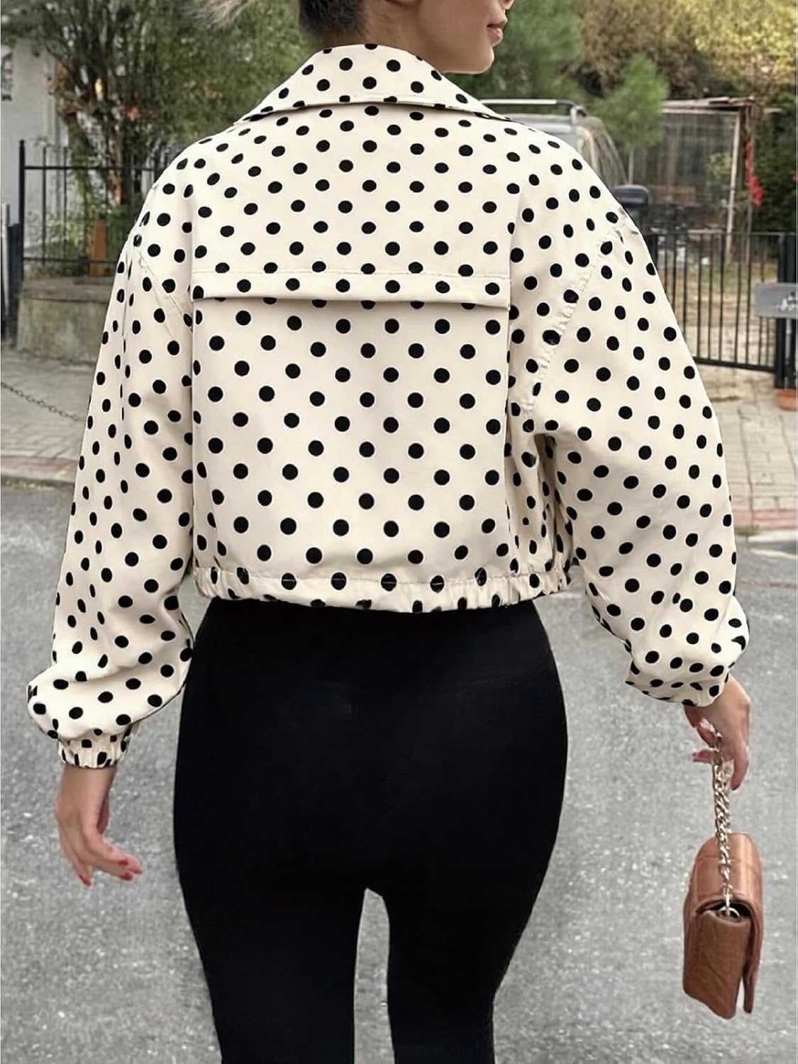 image:imageTankaneo Womens Cropped Jacket Zip Up Lightweight Oversized Utility AnorakPolka Dots Beige