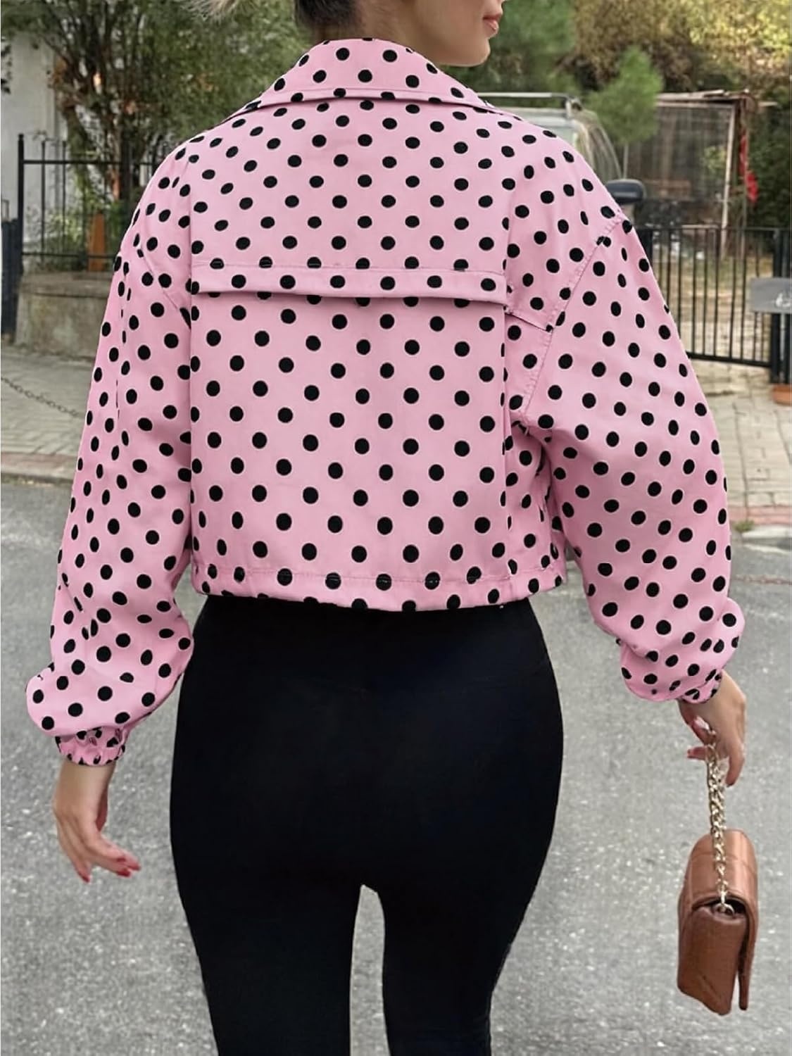 image:imageTankaneo Womens Cropped Jacket Zip Up Lightweight Oversized Utility AnorakPolka Dots Pink