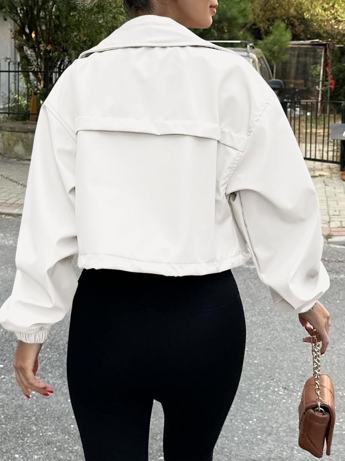 image:imageTankaneo Womens Cropped Jacket Zip Up Lightweight Oversized Utility AnorakWhite