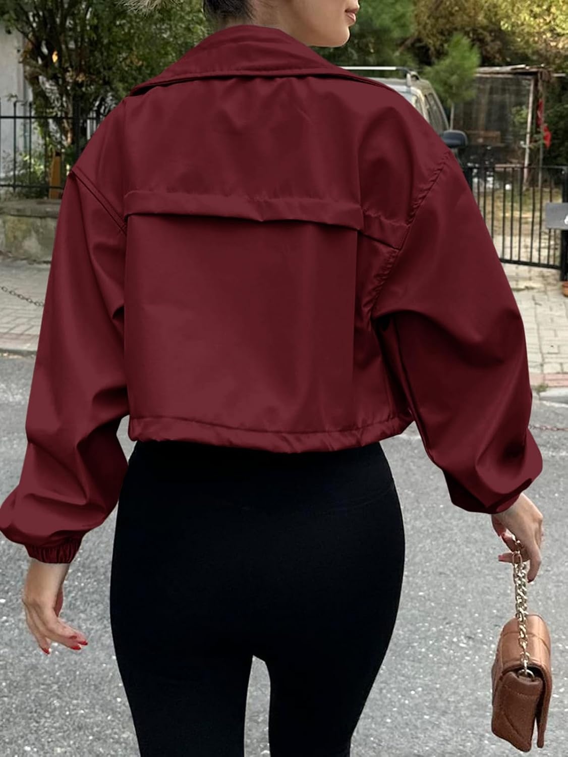image:imageTankaneo Womens Cropped Jacket Zip Up Lightweight Oversized Utility AnorakWine Red