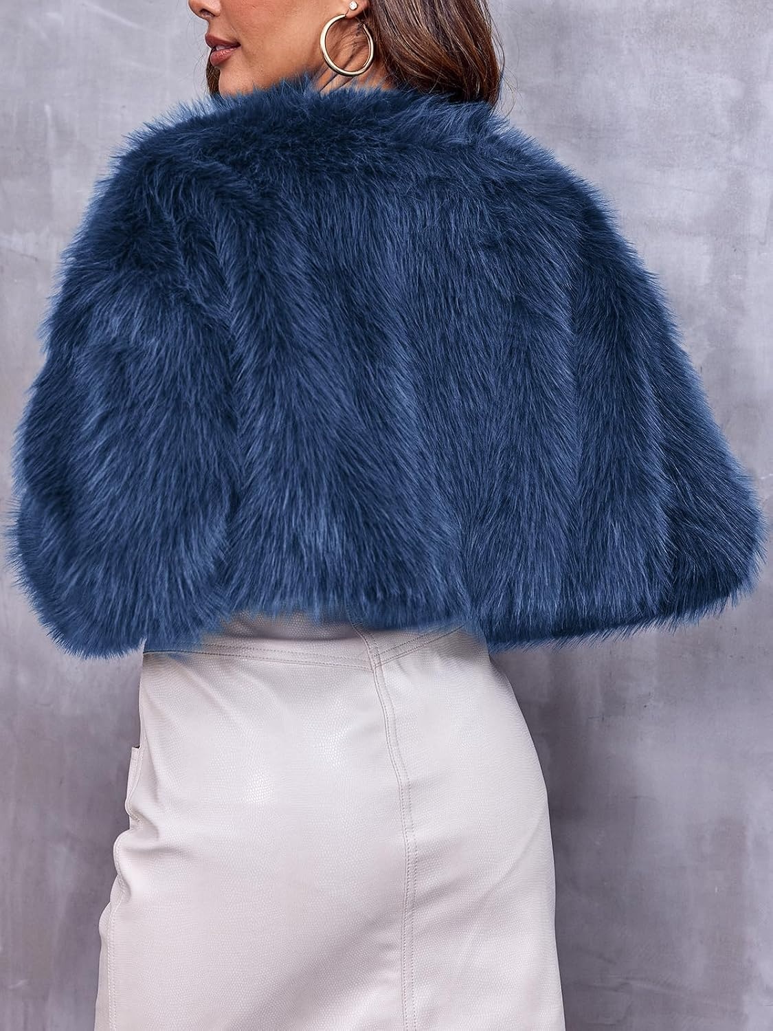 image:imageWomens Cropped Faux Fur Jacket Long Sleeve Fluffy Shaggy Short CoatNavy