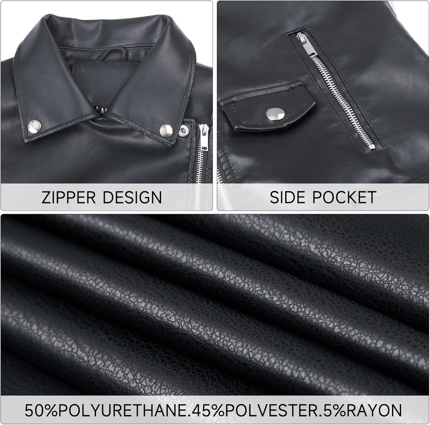 image:imageWomens Faux Leather Jacket Cropped Motorcycle Jacket with BeltsBlack