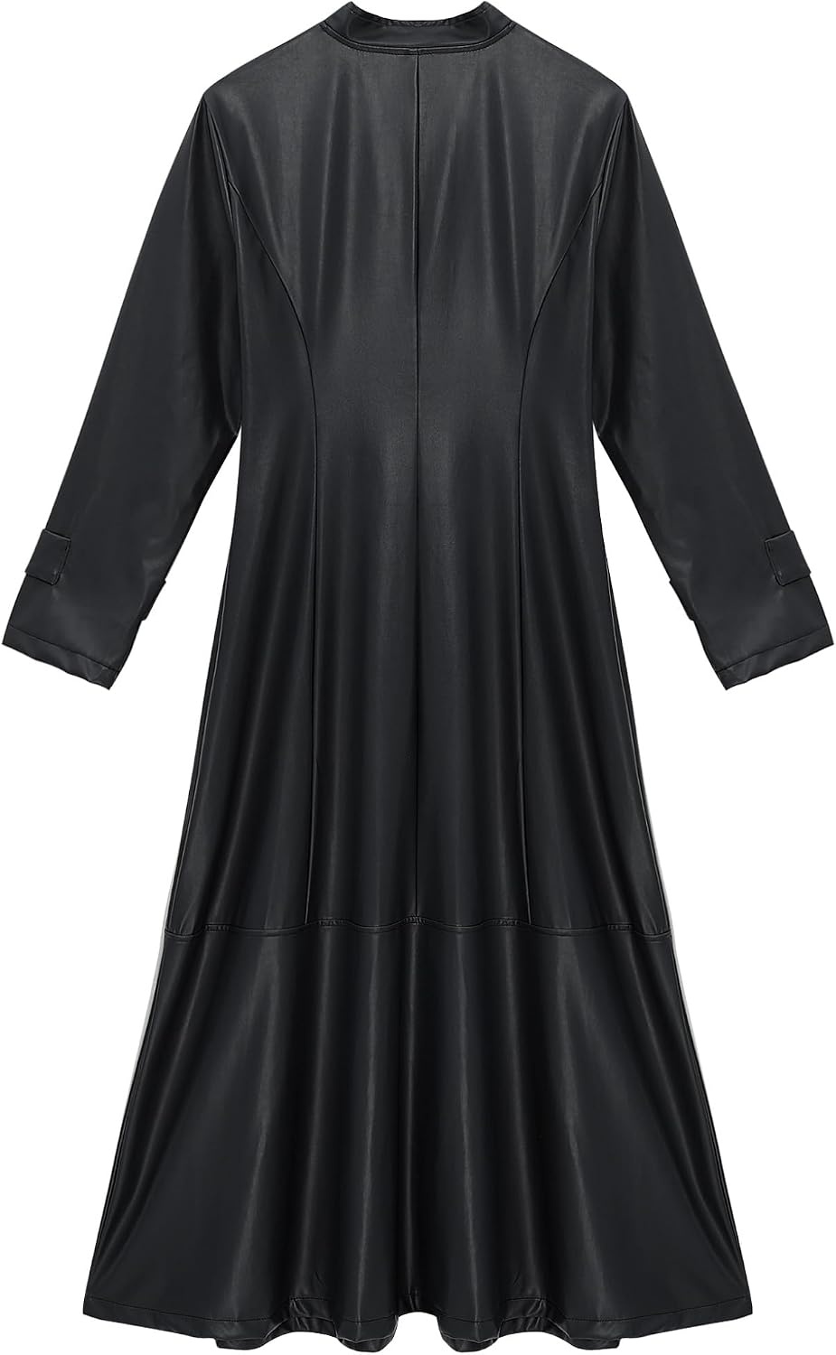image:imageWomens Faux Leather Jacket Trench Coat Fashion Long Sleeves Full Zipper Ankle Length DressBlack