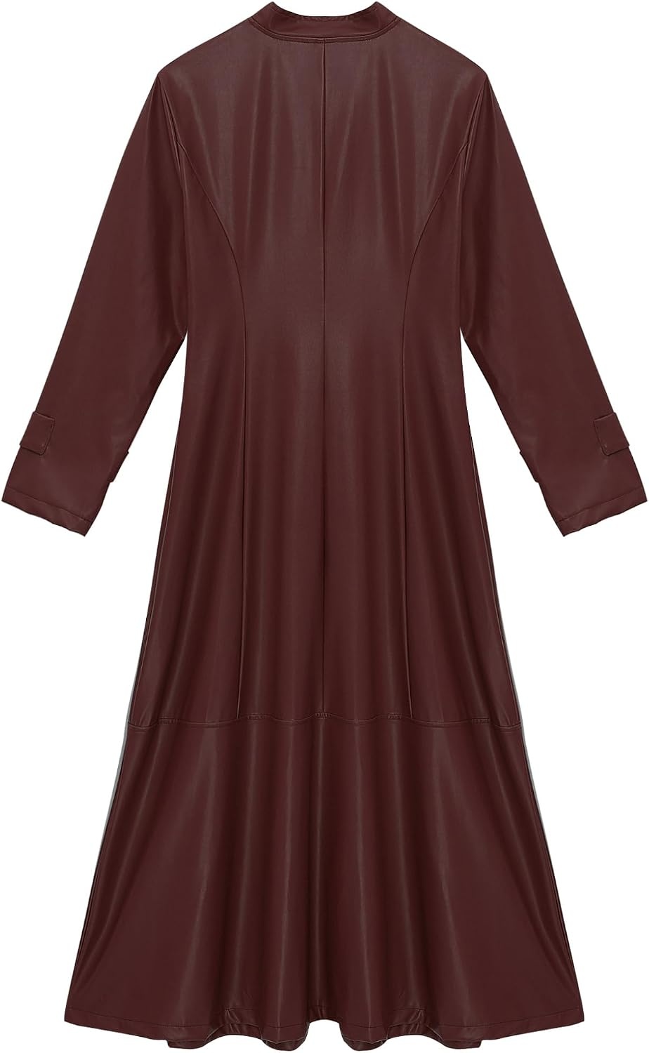 image:imageWomens Faux Leather Jacket Trench Coat Fashion Long Sleeves Full Zipper Ankle Length DressBurgundy