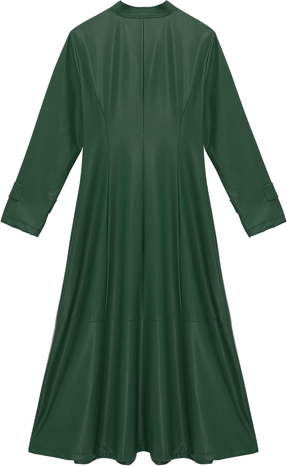 image:imageWomens Faux Leather Jacket Trench Coat Fashion Long Sleeves Full Zipper Ankle Length DressDark Green