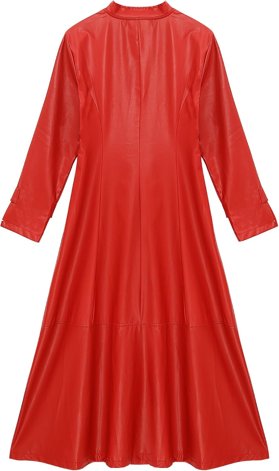 image:imageWomens Faux Leather Jacket Trench Coat Fashion Long Sleeves Full Zipper Ankle Length DressRed