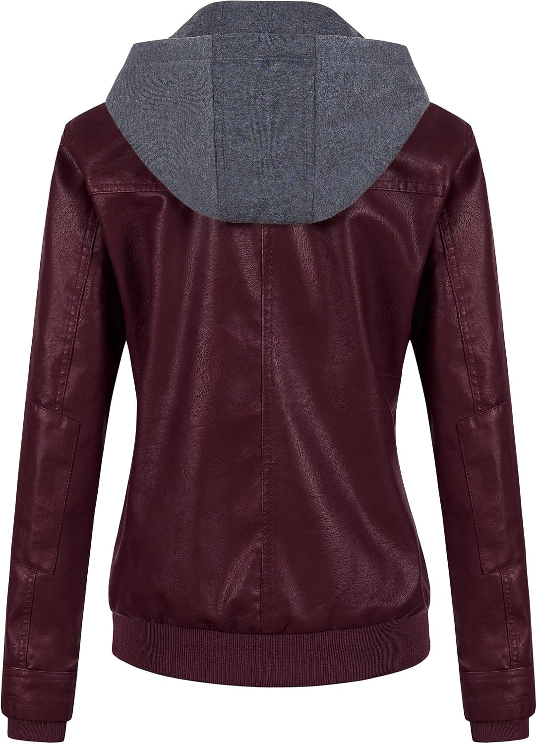 image:imageWomens Faux Leather Jacket Waterproof Motorcycle Bomber Jacket Vintage PU Moto Biker Coat With Removable HoodBurgundy