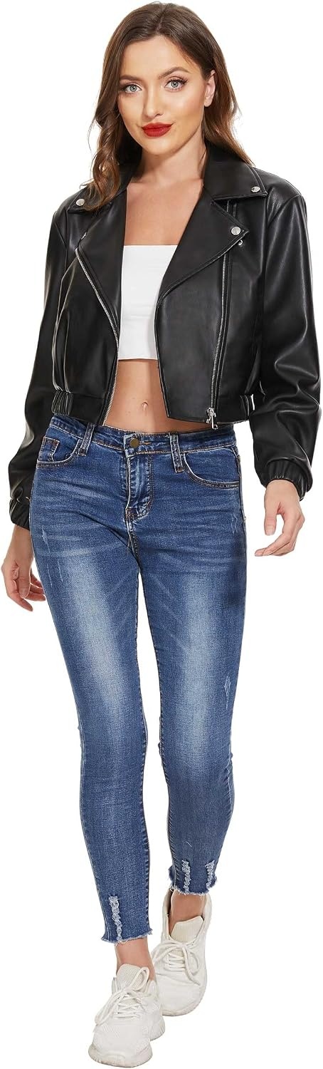 image:imageWomens Faux Leather Moto Jacket Black Brown and Coffee S to XXLBlack