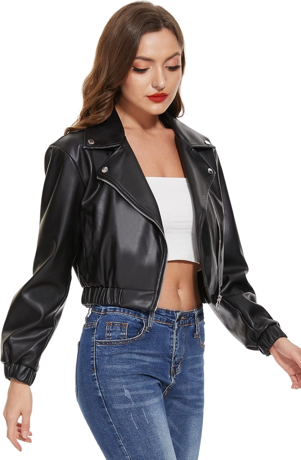 image:imageWomens Faux Leather Moto Jacket Black Brown and Coffee S to XXLBlack