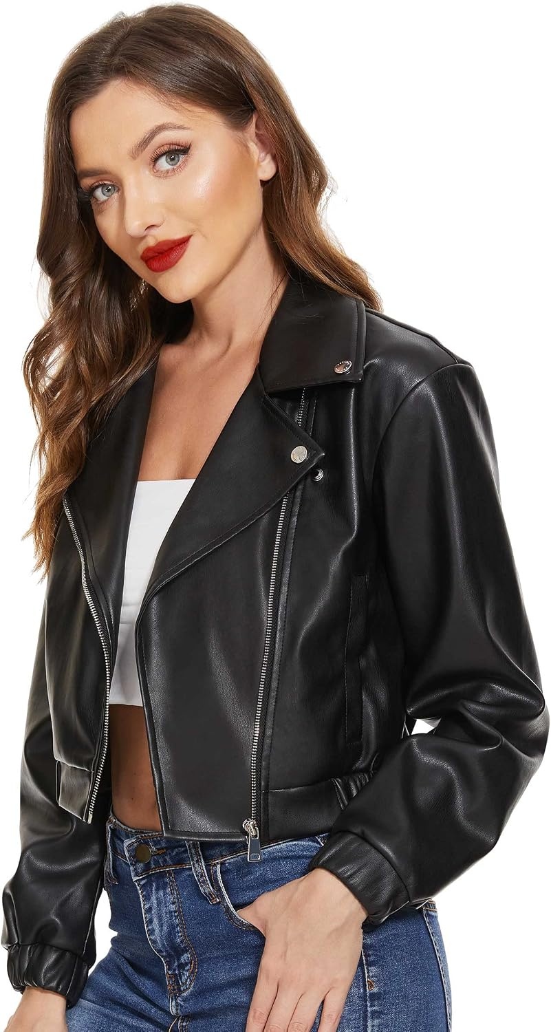 image:imageWomens Faux Leather Moto Jacket Black Brown and Coffee S to XXLBlack