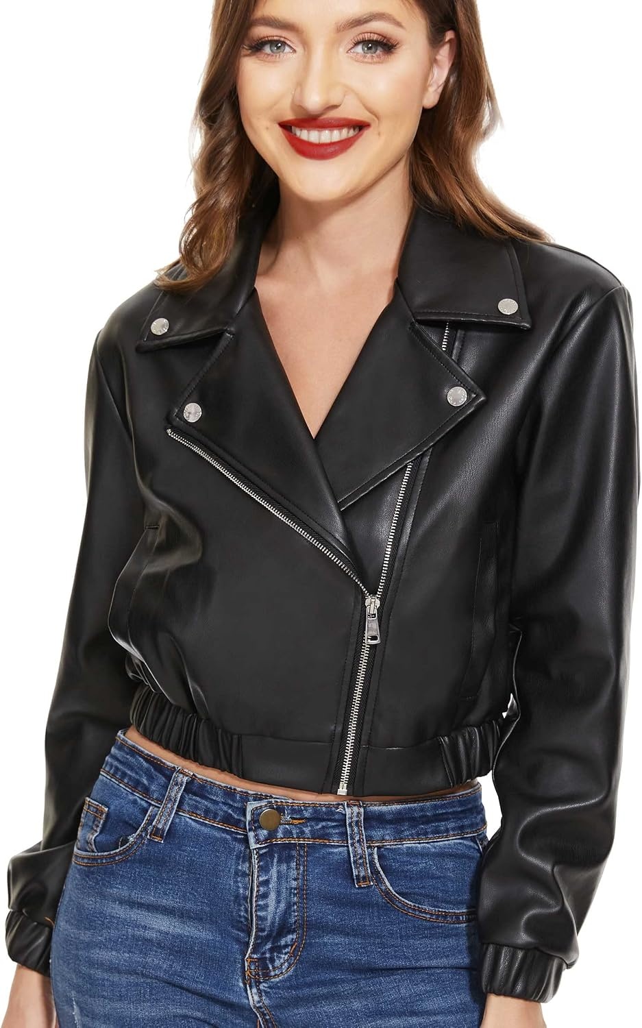 image:imageWomens Faux Leather Moto Jacket Black Brown and Coffee S to XXLBlack