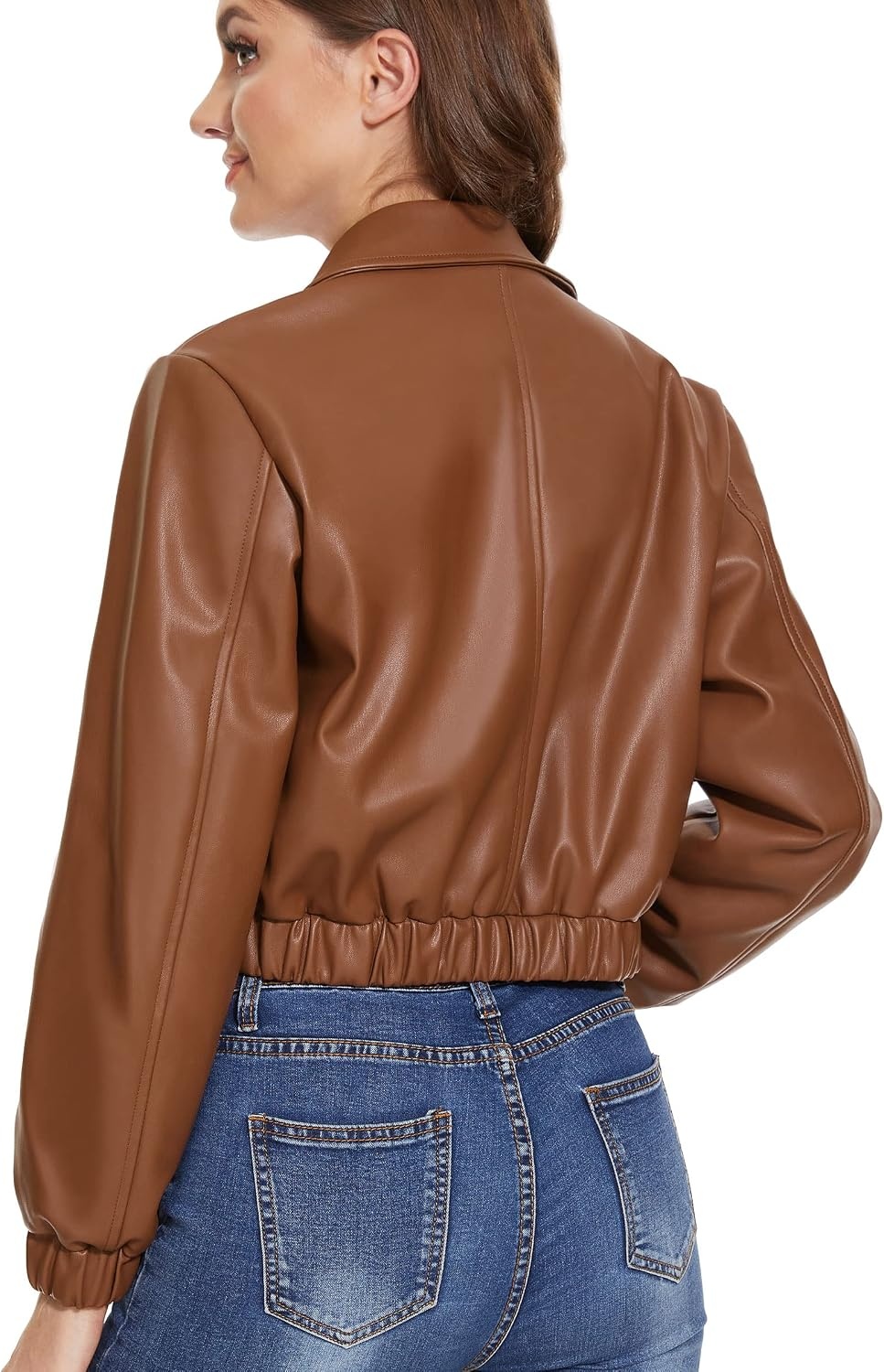 image:imageWomens Faux Leather Moto Jacket Black Brown and Coffee S to XXLBrown