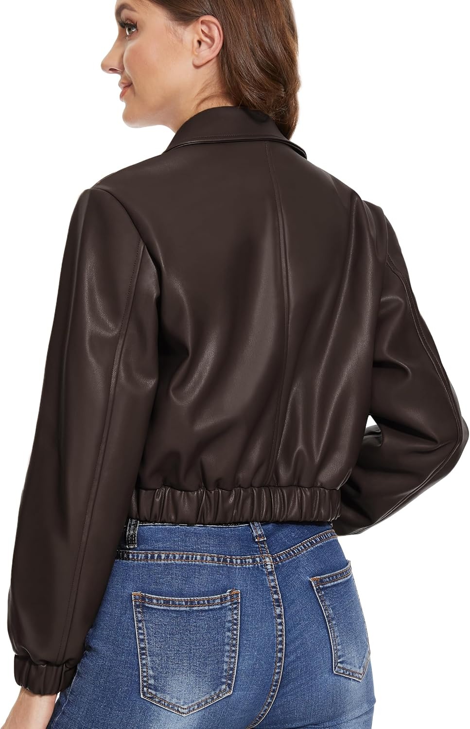image:imageWomens Faux Leather Moto Jacket Black Brown and Coffee S to XXLCoffee