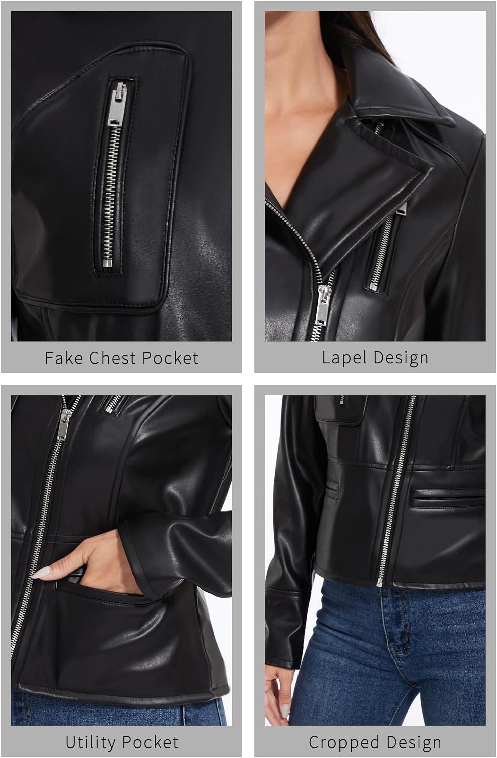 image:imageWomens Faux Leather Moto Jacket Black Brown and Coffee S to XXLJet Black