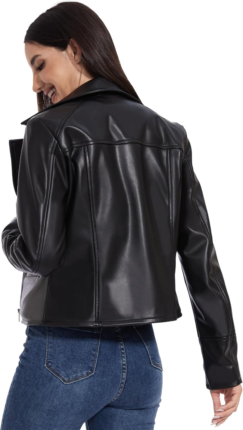 image:imageWomens Faux Leather Moto Jacket Black Brown and Coffee S to XXLJet Black