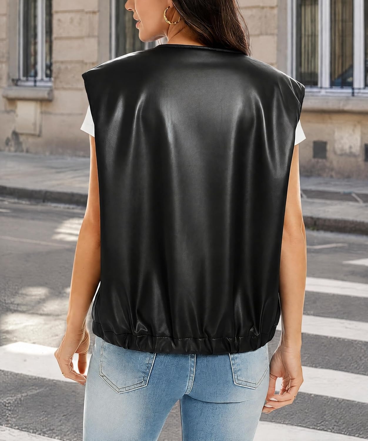 image:imageWomens Faux Leather Vest Top Motorcycle Biker Sleeveless JacketBlack