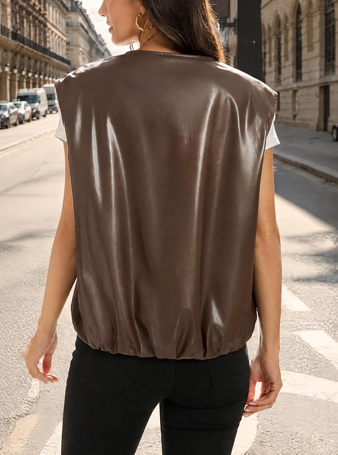image:imageWomens Faux Leather Vest Top Motorcycle Biker Sleeveless JacketBrown