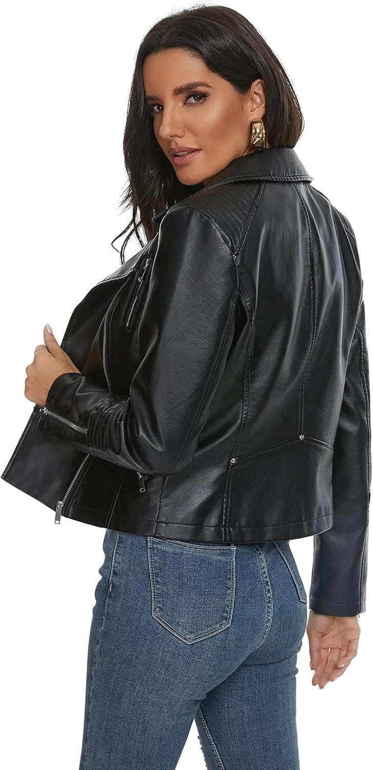 image:imageWomens Lapel Faux Leather Moto Jacket Multiple Colors SXXLBlack