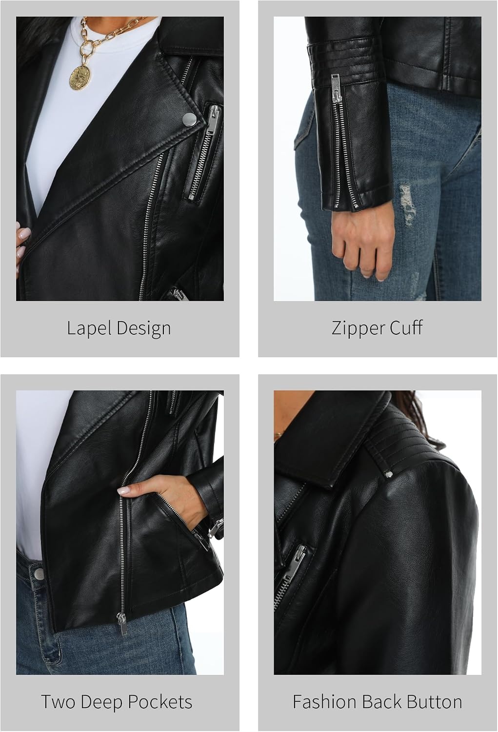 image:imageWomens Lapel Faux Leather Moto Jacket Multiple Colors SXXLBlack