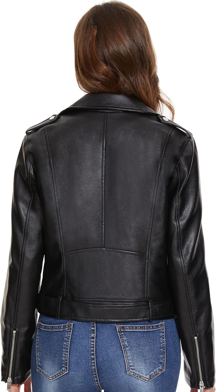 image:imageWomens Lapel Faux Leather Moto Jacket Multiple Colors SXXLBlack3z