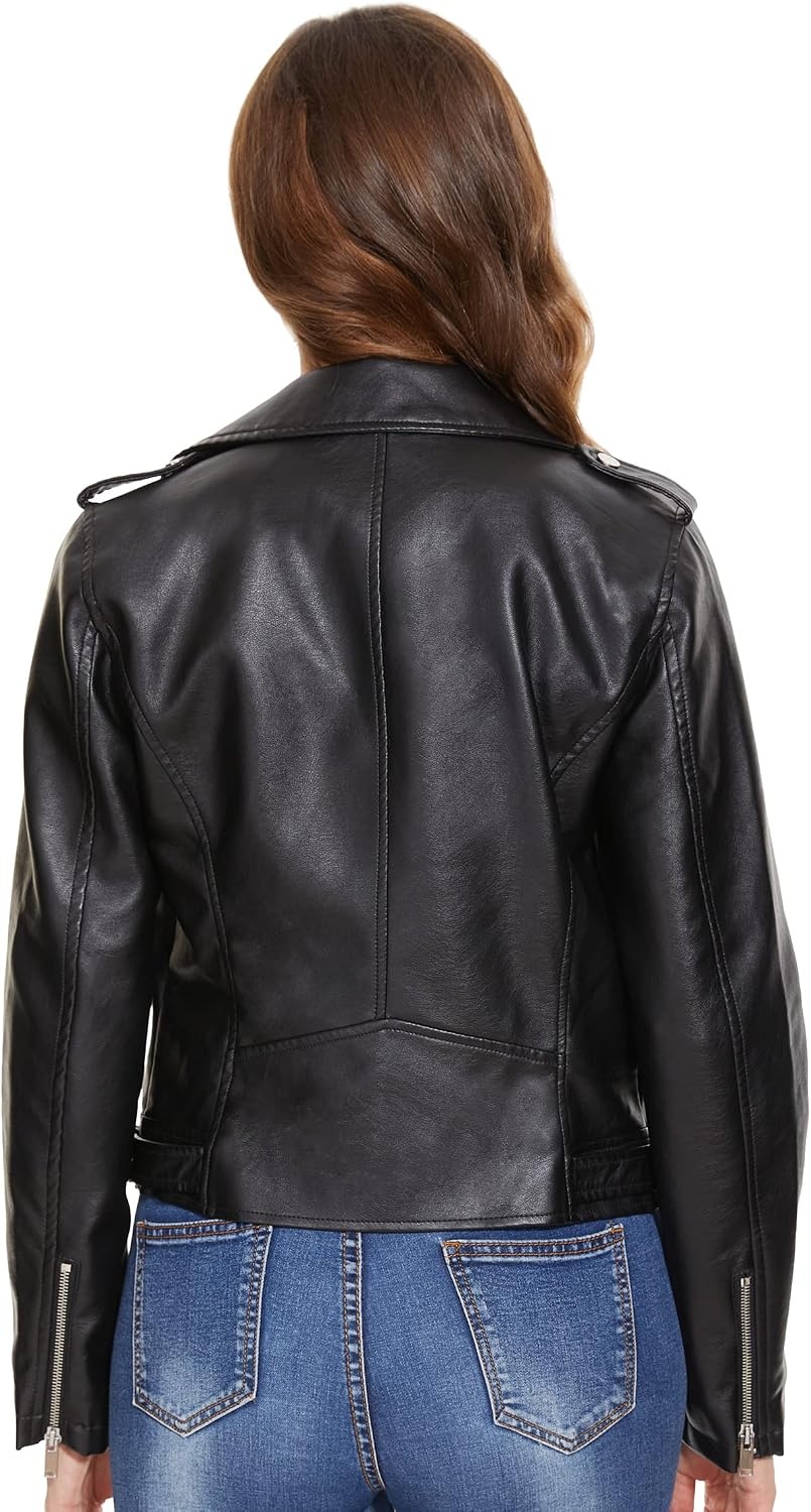 image:imageWomens Lapel Faux Leather Moto Jacket Multiple Colors SXXLBlacks