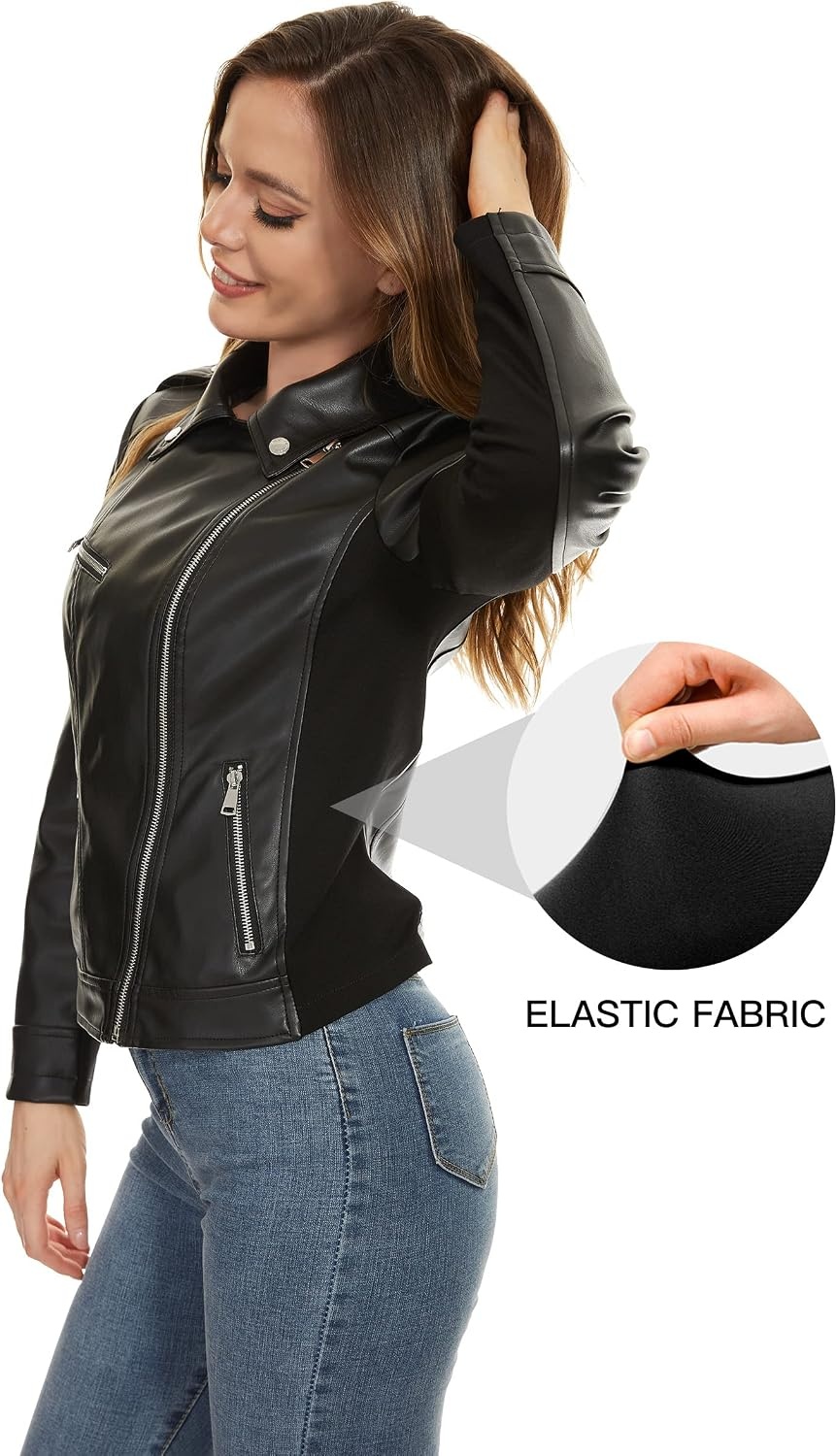image:imageWomens Lapel Faux Leather Moto Jacket Multiple Colors SXXLJablack