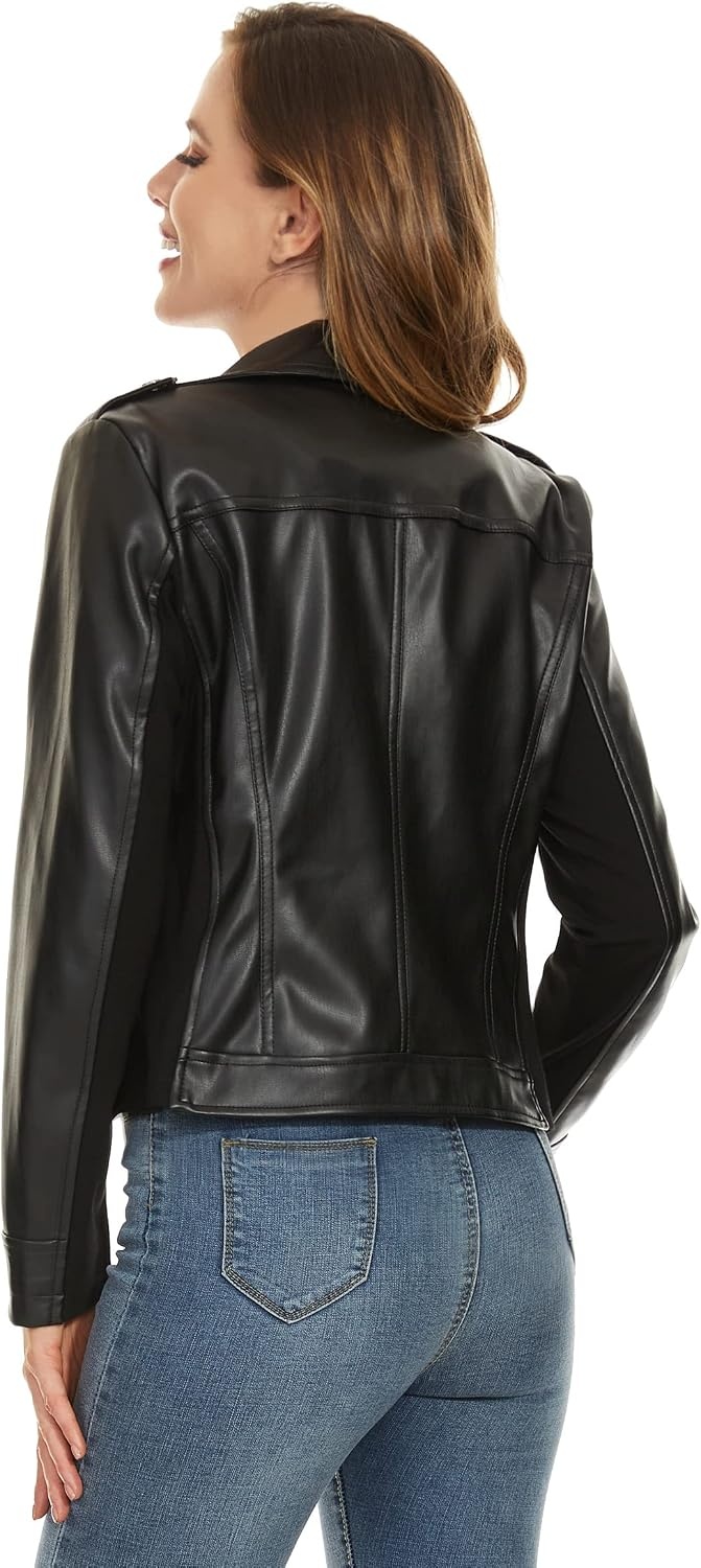 image:imageWomens Lapel Faux Leather Moto Jacket Multiple Colors SXXLJablack