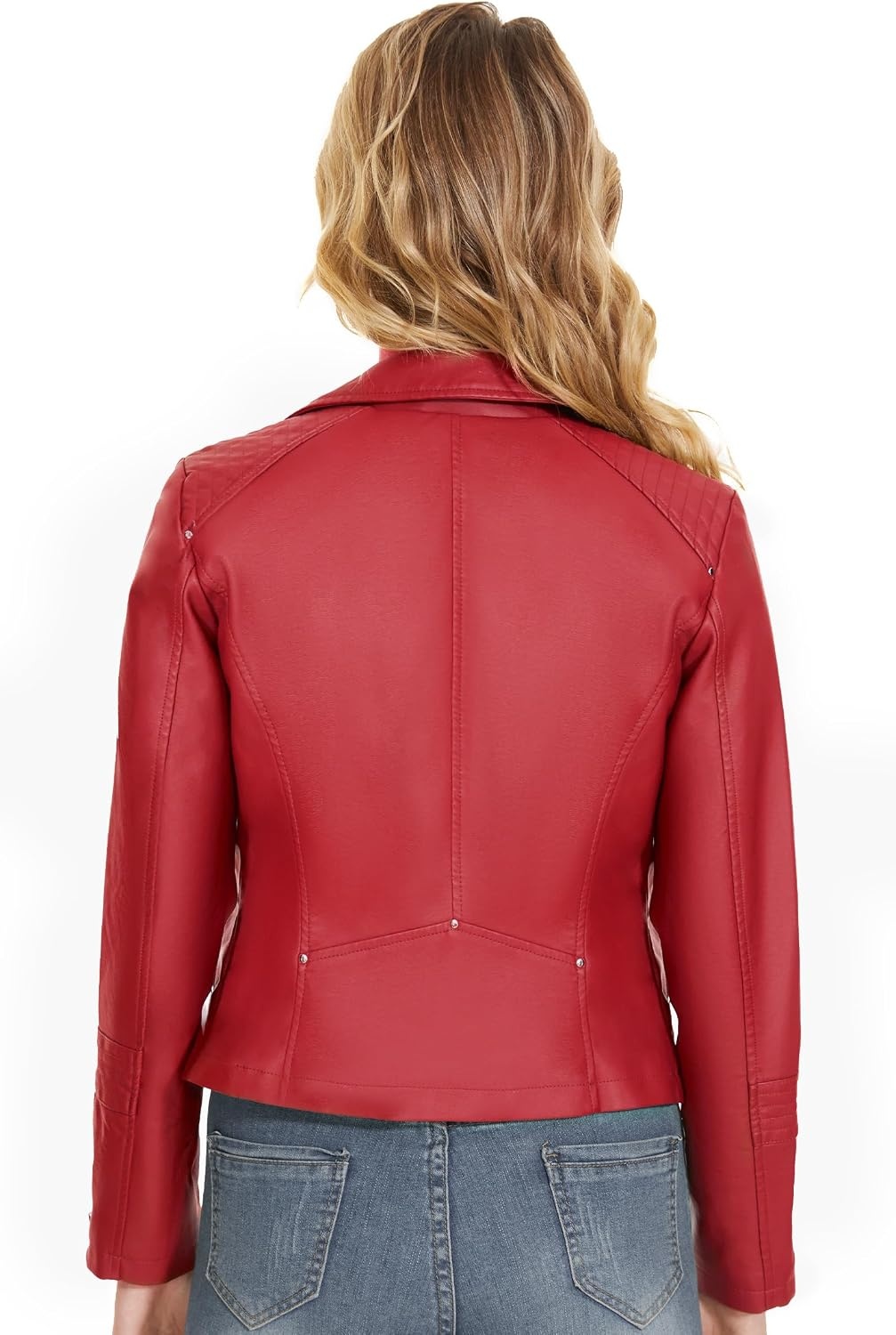 image:imageWomens Lapel Faux Leather Moto Jacket Multiple Colors SXXLRed