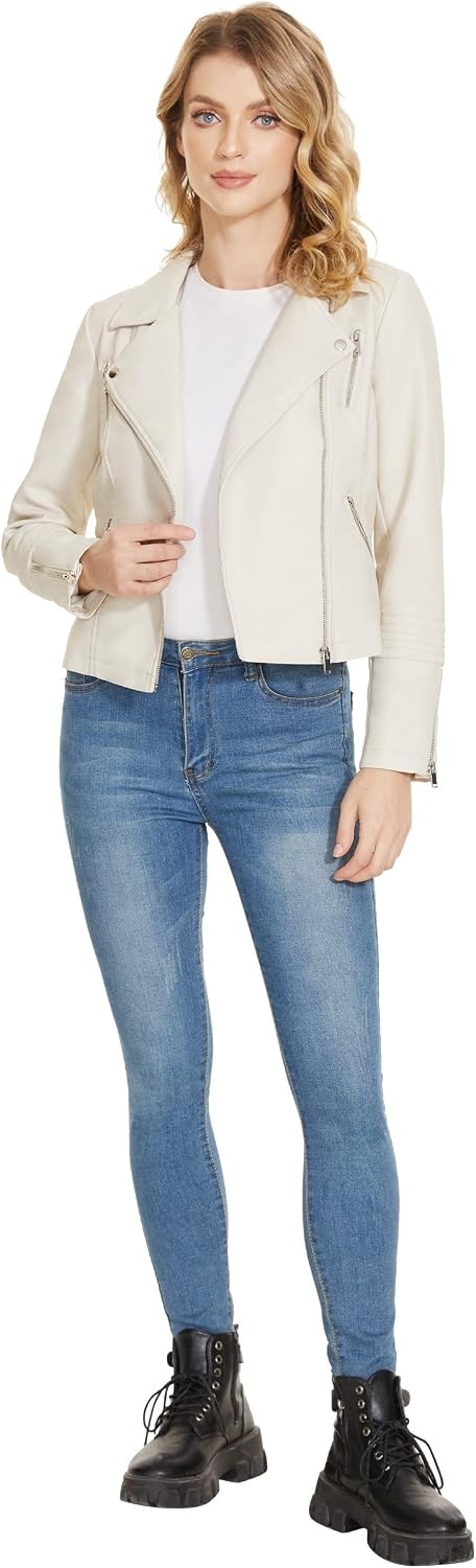 image:imageWomens Lapel Faux Leather Moto Jacket Multiple Colors SXXLWhite
