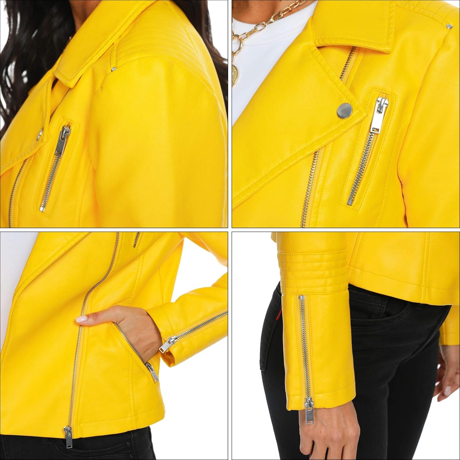 image:imageWomens Lapel Faux Leather Moto Jacket Multiple Colors SXXLYellow