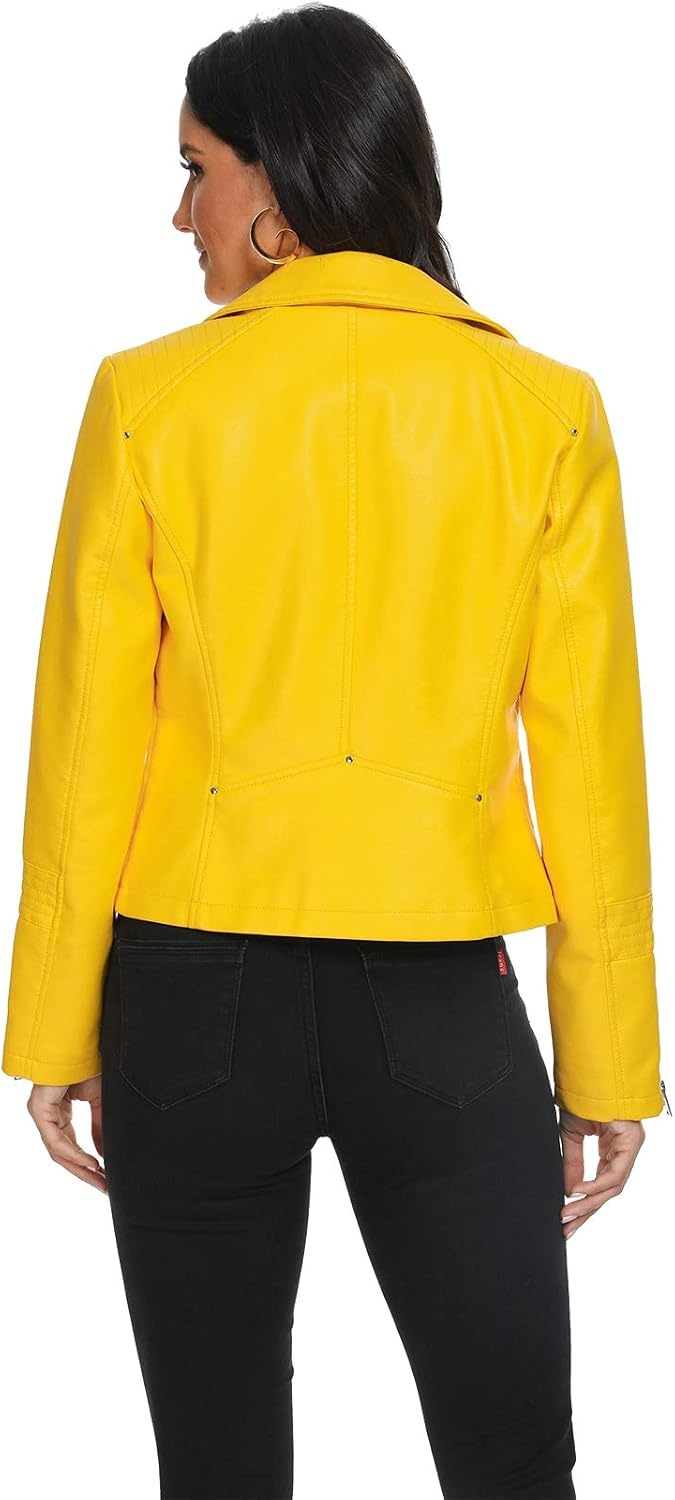 image:imageWomens Lapel Faux Leather Moto Jacket Multiple Colors SXXLYellow