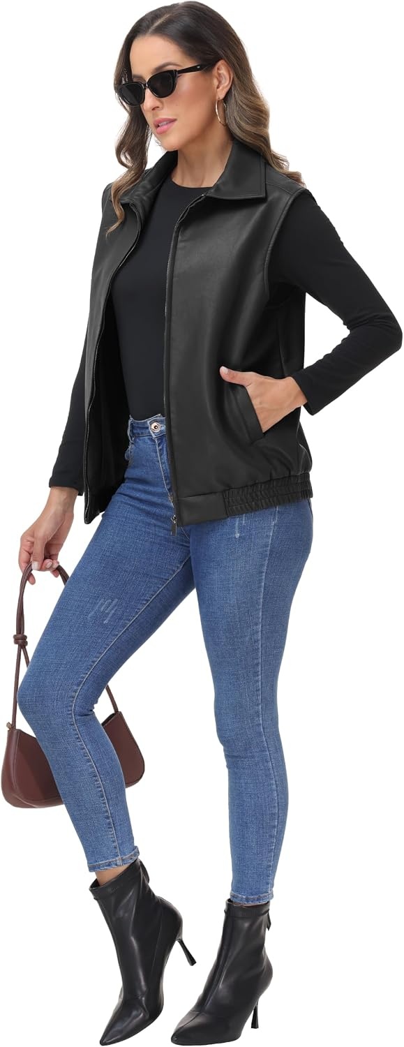 image:imageWomens Oversized Leather Vest Sleeveless WaistcoatBlack