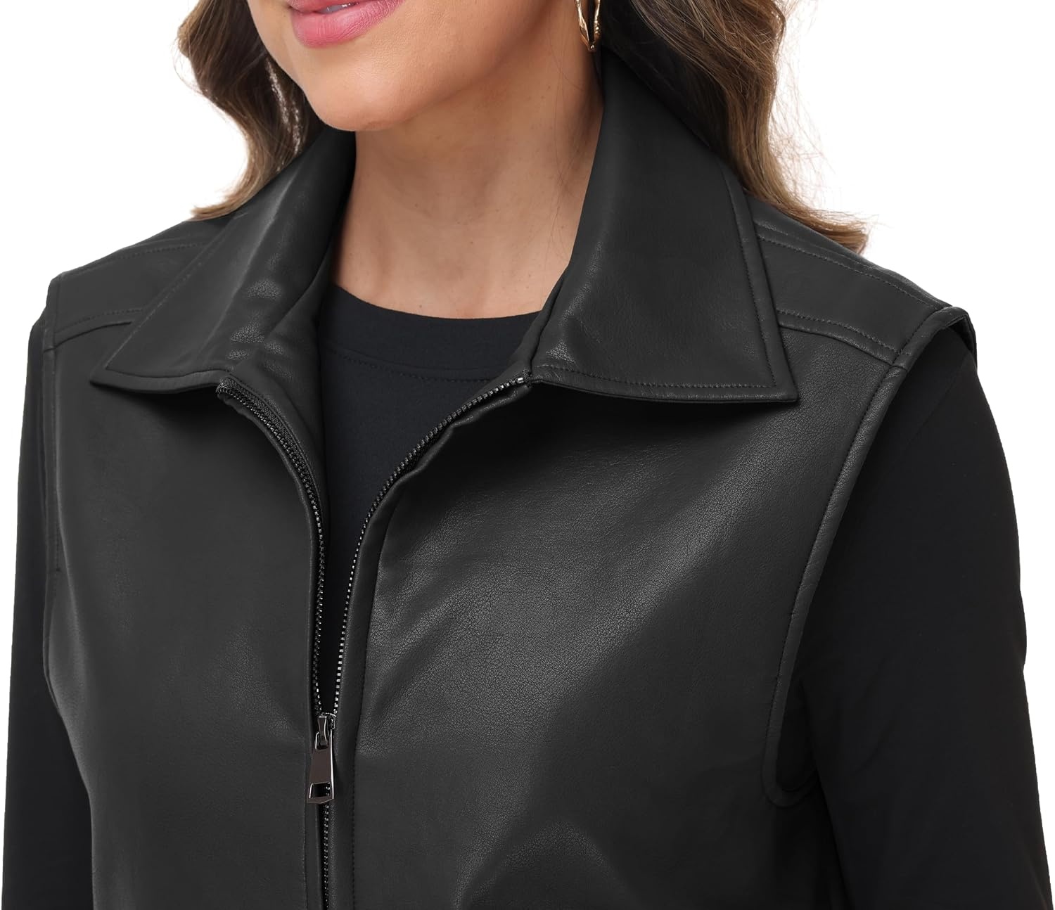 image:imageWomens Oversized Leather Vest Sleeveless WaistcoatBlack