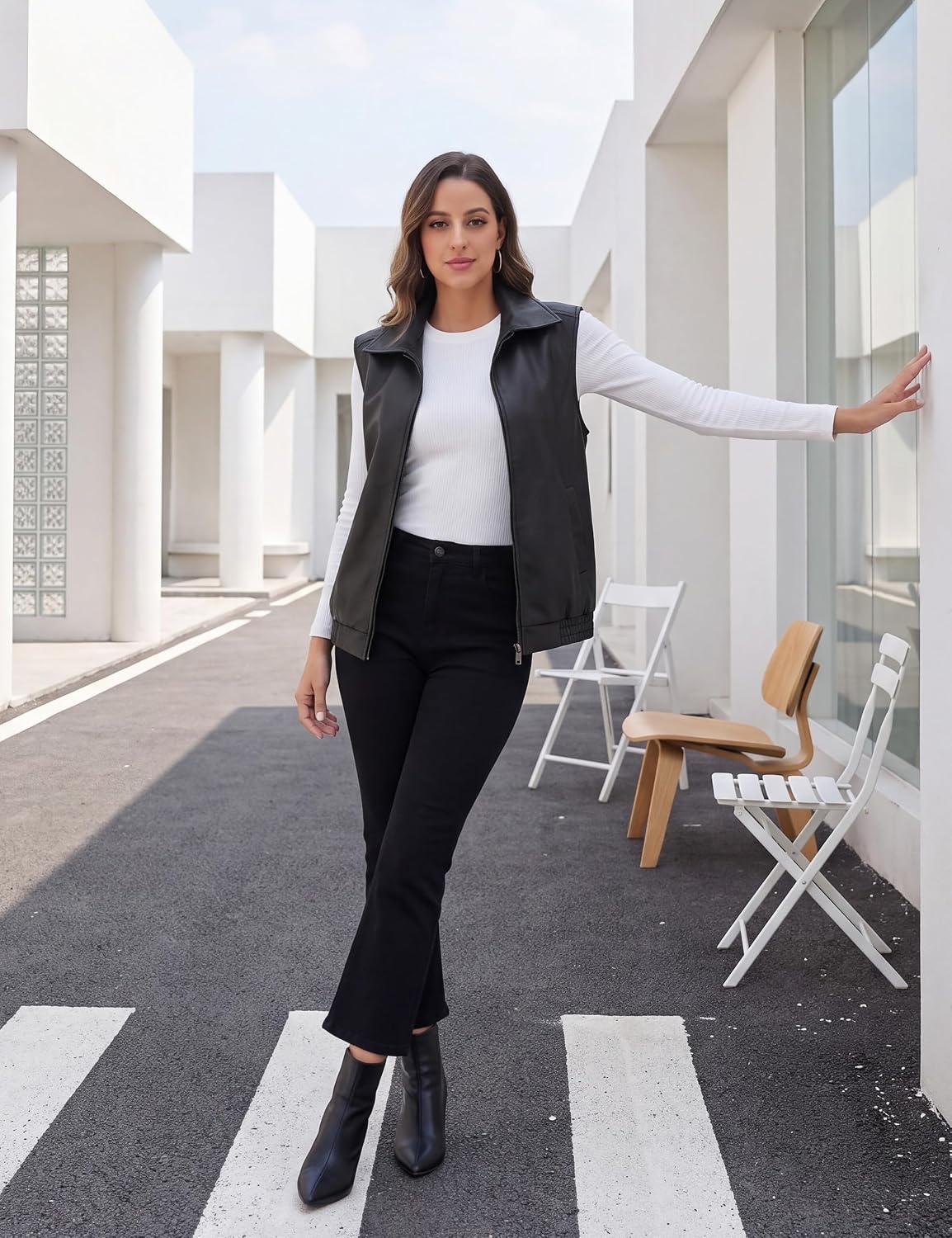 image:imageWomens Oversized Leather Vest Sleeveless WaistcoatBlack
