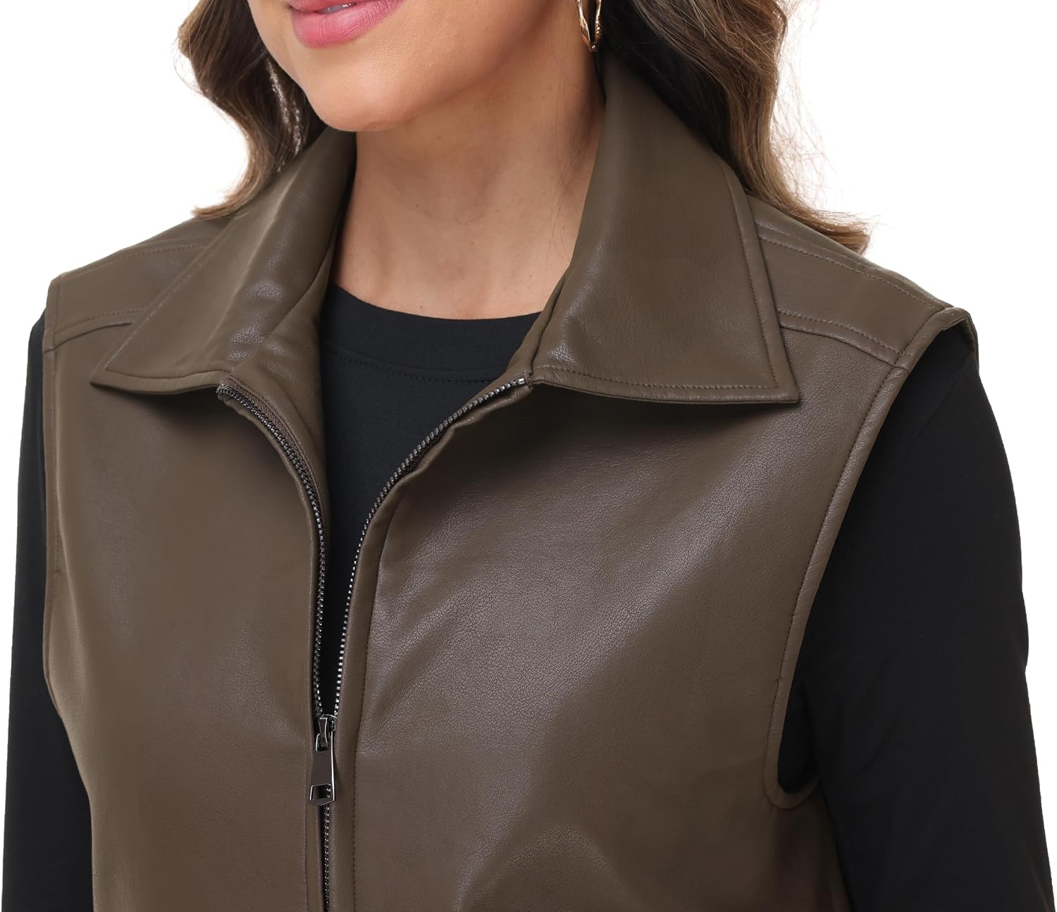 image:imageWomens Oversized Leather Vest Sleeveless WaistcoatBrown