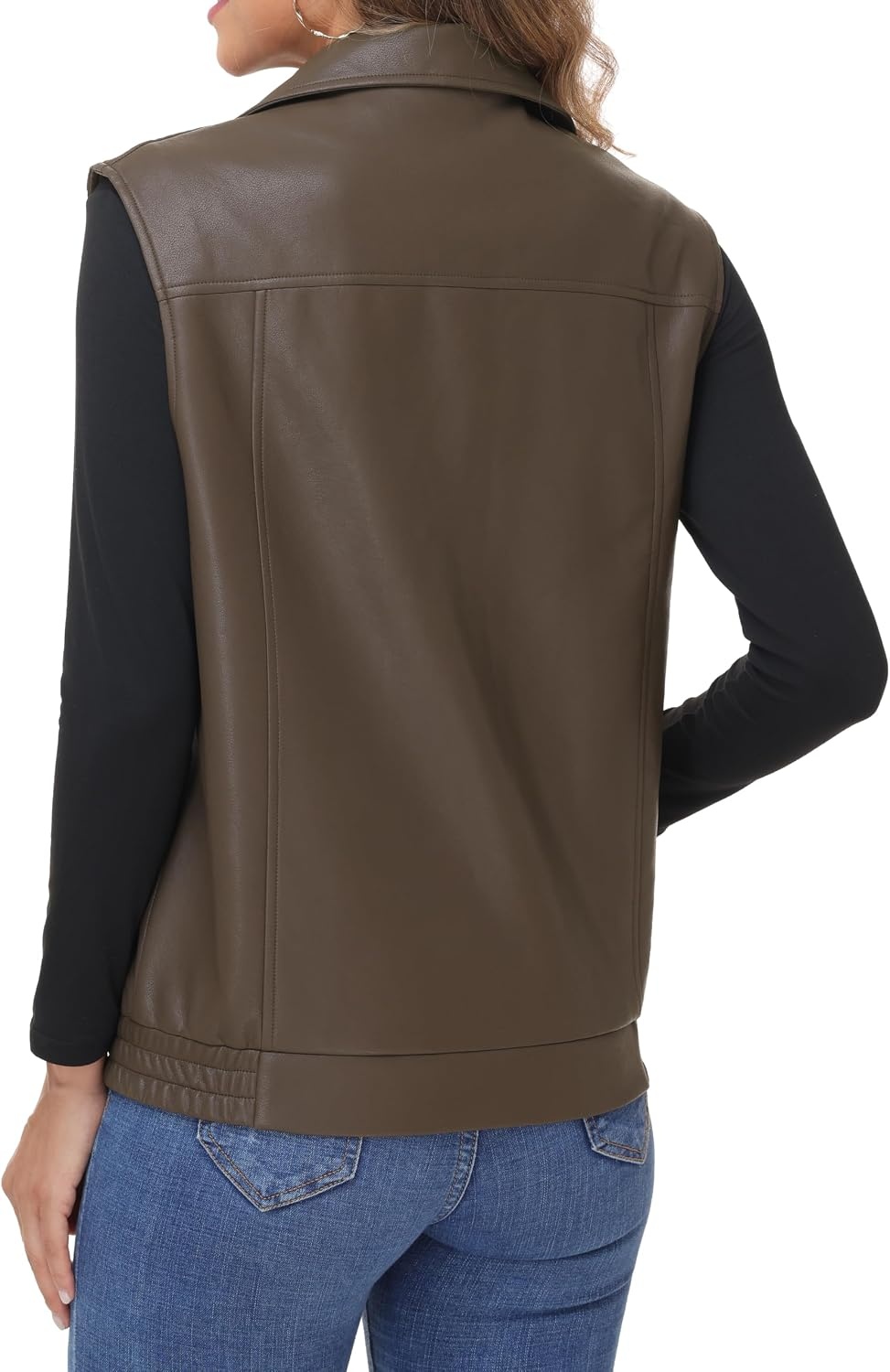 image:imageWomens Oversized Leather Vest Sleeveless WaistcoatBrown